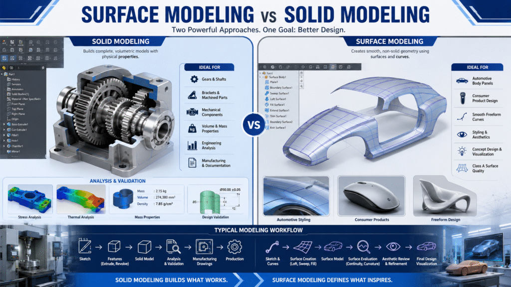 Surface Modeling vs Solid Modeling in CAD